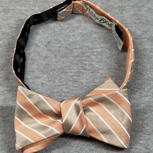 Jos A Bank Bow Tie Peach Beige Striped Silk Linen Cotton Blend Adjustable 14-18"